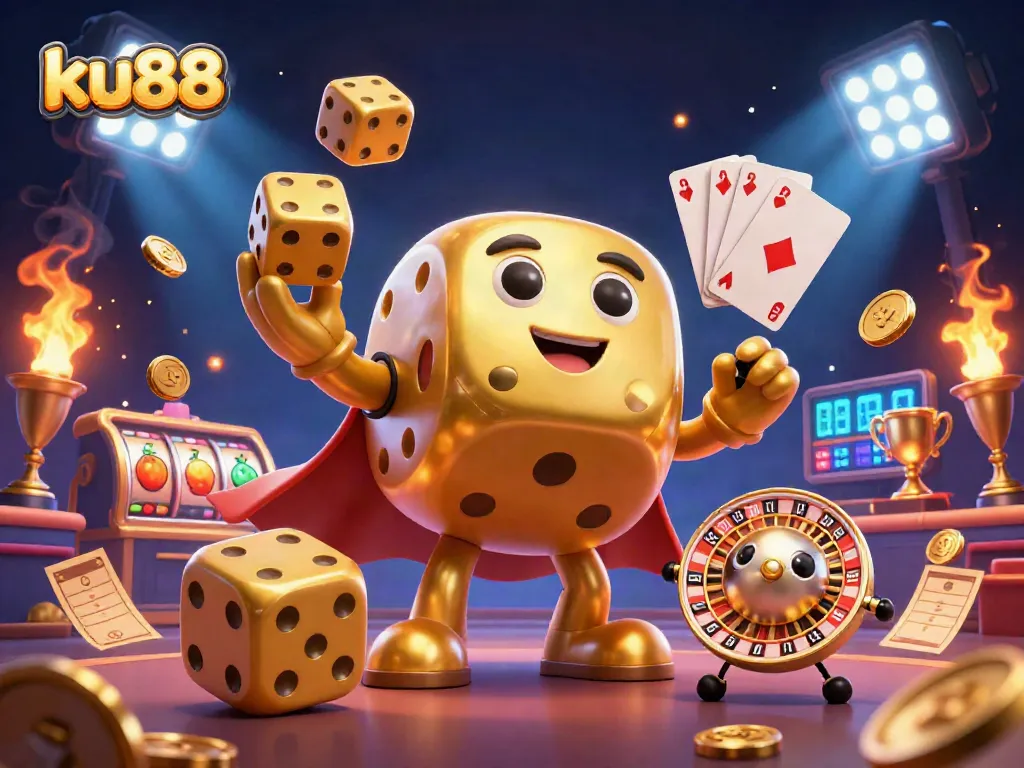 ku88 unleashes thrilling casino excitement with vibrant games and dynamic elements in a vivid illustration