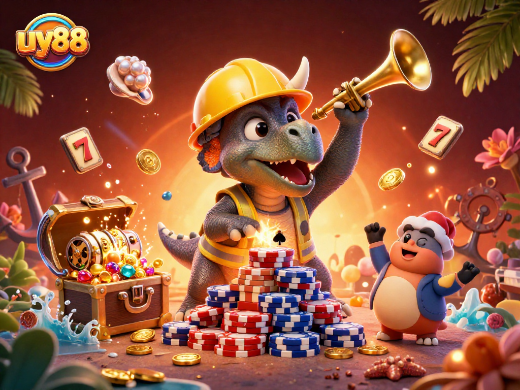 Experience winning with uy88's vibrant casino scene featuring vibrant characters and exciting game elements.