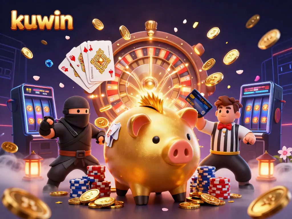 Experience thrilling gameplay with Kuwin's vibrant 3D casino scene featuring a golden sumo wrestler.