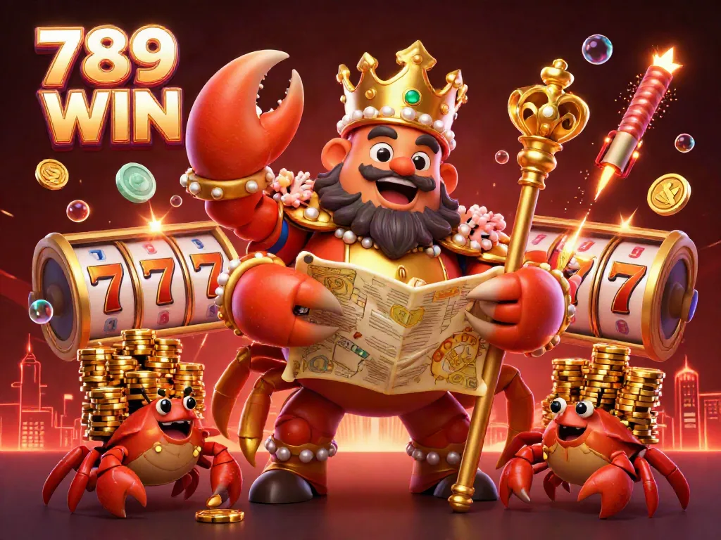 Engage in thrilling adventures with 789 WIN as the golden crab emperor leads the way amidst vibrant slot reels and riches.