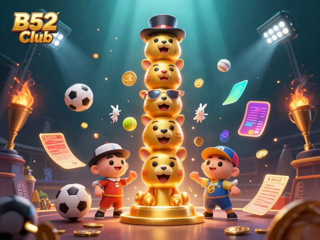 Engage with the vibrant action of B52 Club in this dynamic 3D casino scene showcasing golden elements.