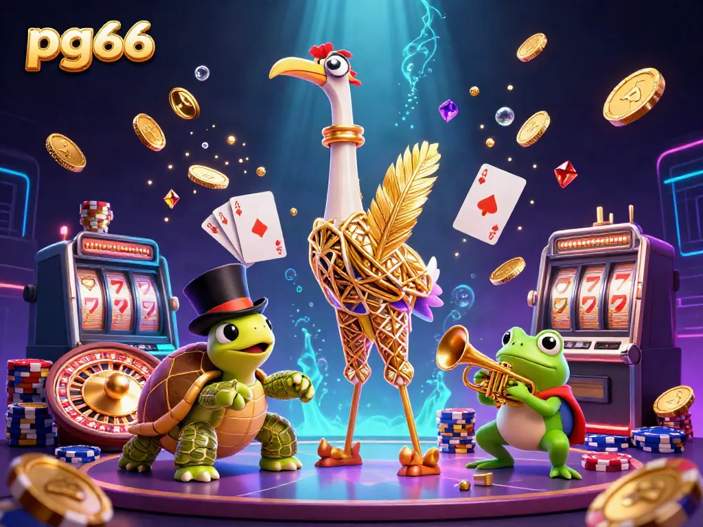 Experience the thrill of pg66 with stunning visuals, including a 3D roulette wheel and cascading coins.