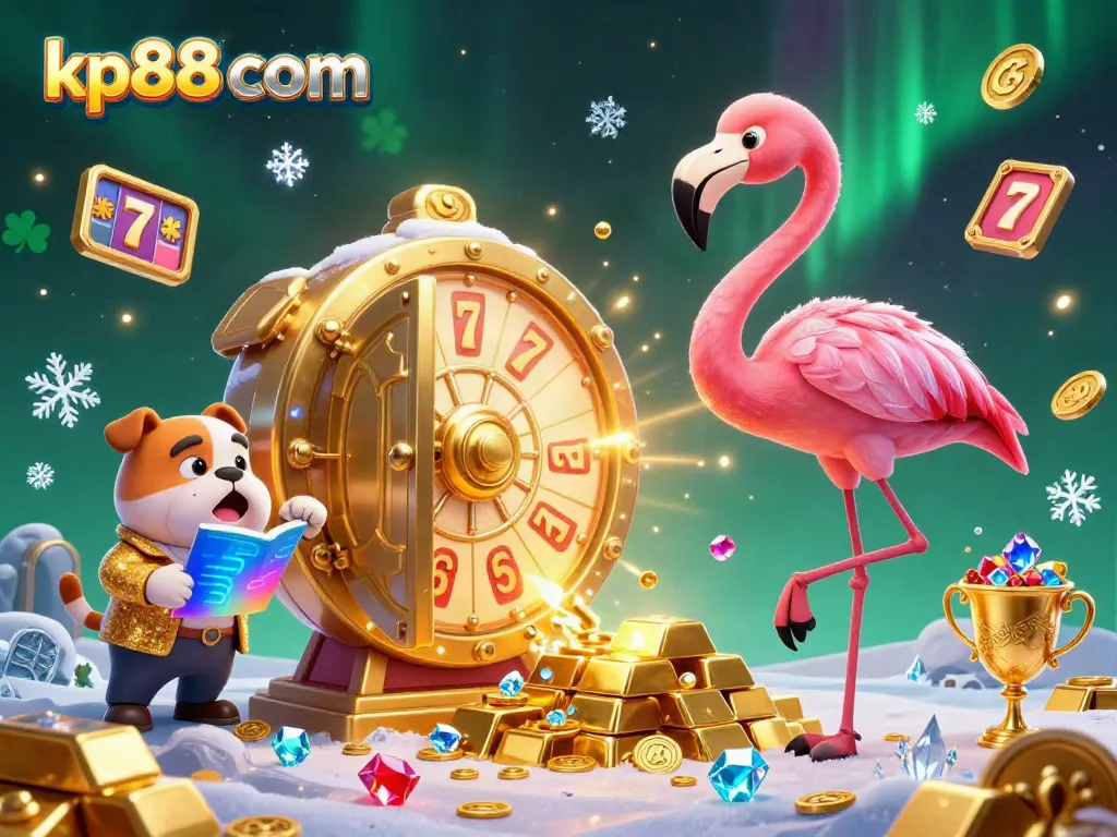 Spin the prize wheel at kp88 com with this thrilling 3D casino illustration featuring vibrant game elements and characters.