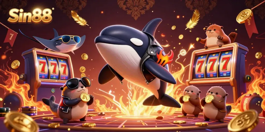 Engage with Sin88 and explore winning slots with vibrant characters in a dynamic casino scene.