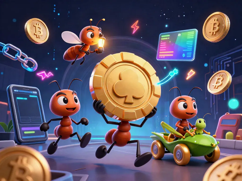 Experience winning strategies with da88: Ant heist scene with glowing casino elements in dynamic 3D.
