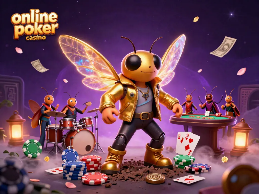Experience the excitement of online poker casino with dynamic poker scenes and vibrant elements.
