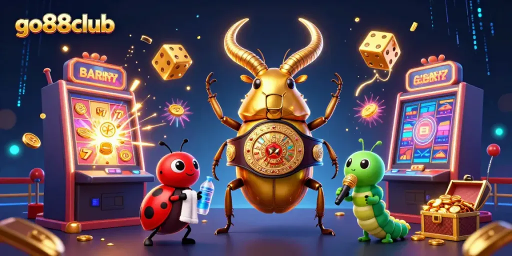 Experience the thrilling world of go88club with a vibrant and dynamic casino scene featuring unique characters and game symbols.
