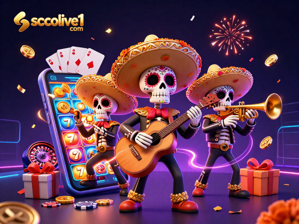 Experience exciting wins with socolive1 com as skeleton mariachi players celebrate casino fun!