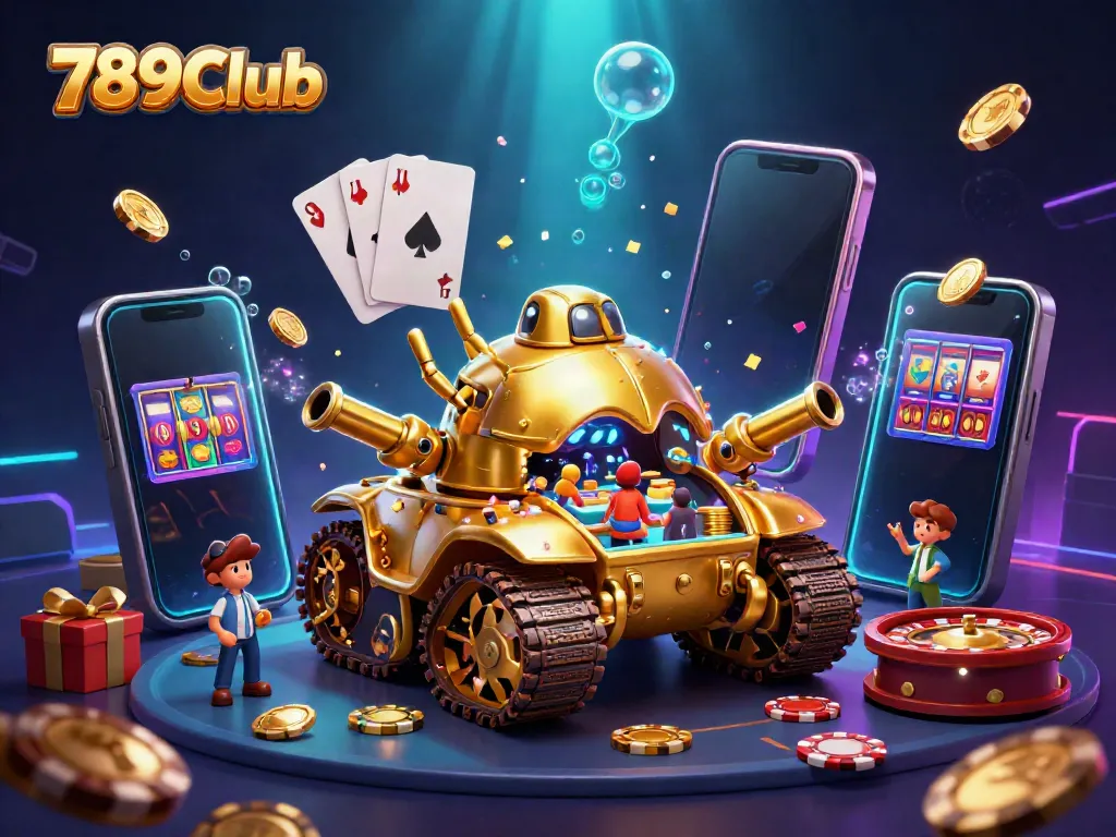 Experience the thrill of 789Club with a dynamic 3D casino scene featuring a golden beetle tank.