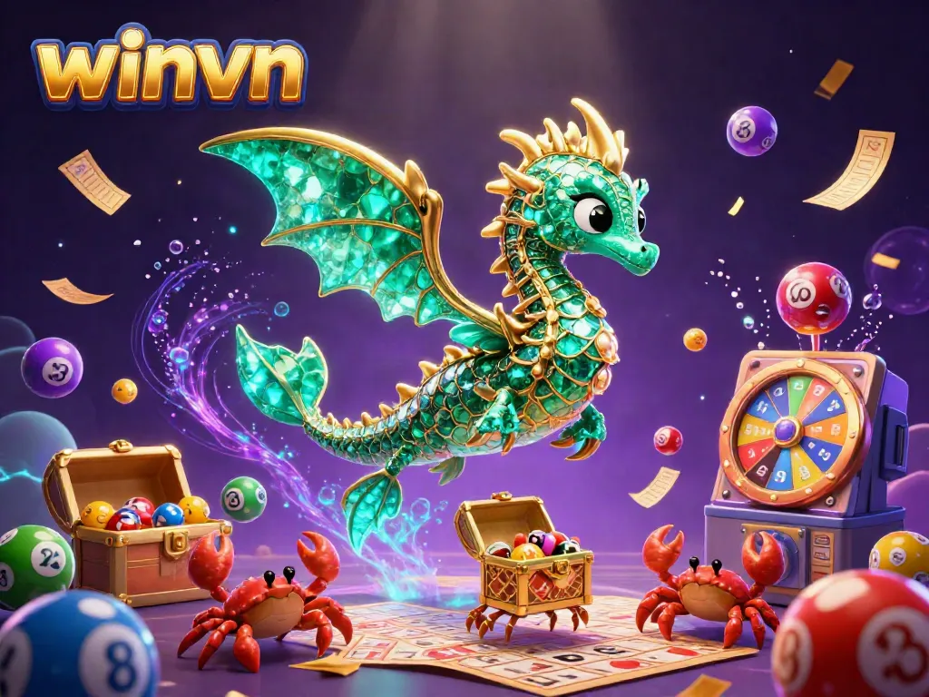 Experience the vibrant world of winvn with a dynamic 3D sea dragon amidst an underwater treasure hunt.
