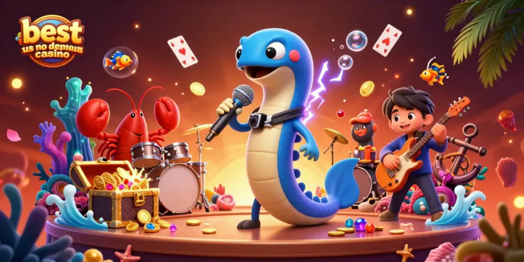 Experience the best US no deposit bonus casino with vibrant underwater characters and dynamic gaming elements.