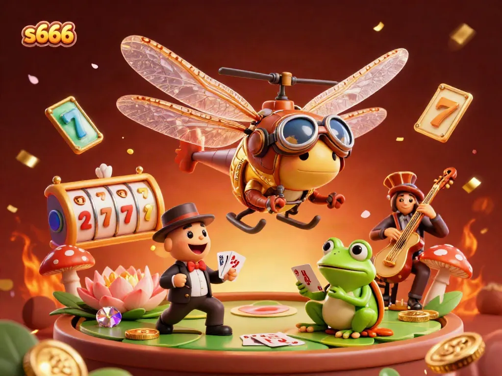 Experience the vibrant action at s666 with a captivating scene showcasing a frog croupier and dynamic casino elements.