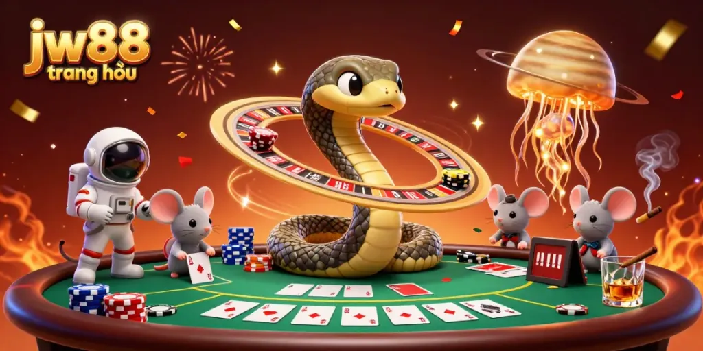 Experience excitement at jw88 trang chủ with a whimsical cosmic casino illustration.