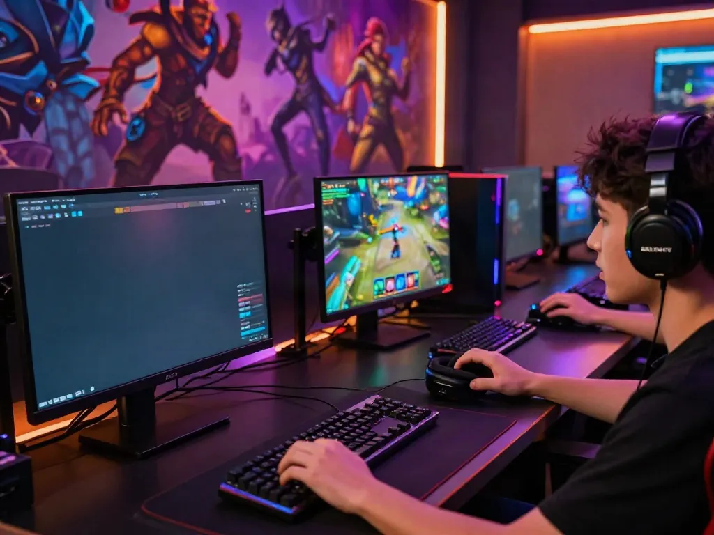 A80 online gaming experience with a player immersed in vibrant game displays.