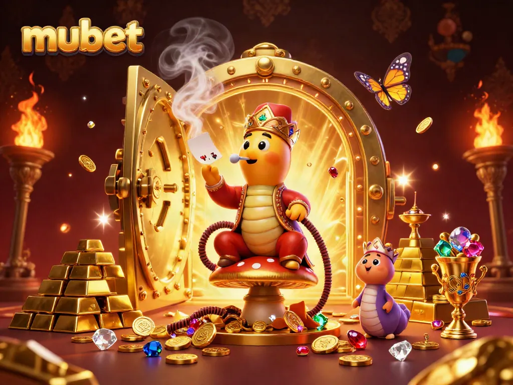 Experience the vibrant world of mubet with a whimsical hookah-master in an extravagant casino setting.