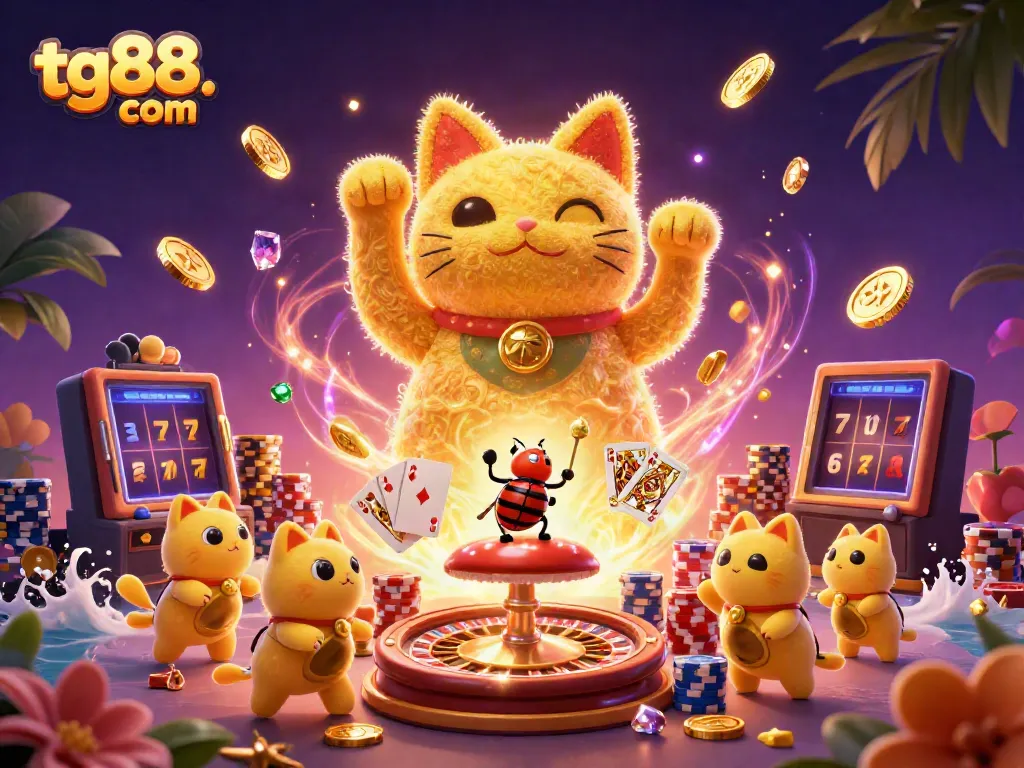 Experience thrilling gameplay at tg88. com with our lively 3D illustration of casino action.