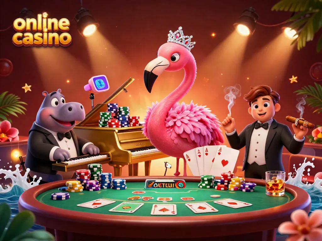 Enjoy a vibrant scene of an online casino featuring colorful characters and rich gaming elements.